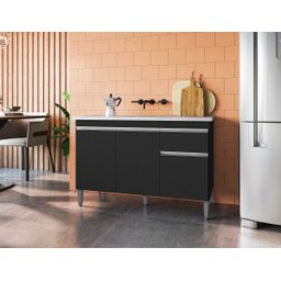 Balcão de Pia Cozinha Tatiane 120cm Preto Fosco sem Tampo Ajl Móveis - 2