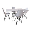 Ver imagem 1 de Conjunto de Mesa de Ferro Preto Tampo Branco 120x75 4 Cadeiras Ferro Preta Assento Bran