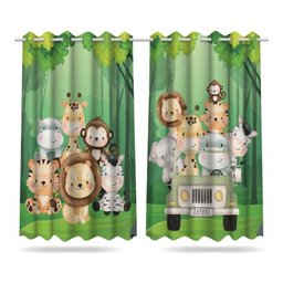 Kit Cortina Infantil Safari Baby + 3 Capa De Almofada - 2