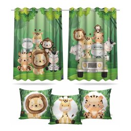 Kit Cortina Infantil Safari Baby + 3 Capa De Almofada - 1