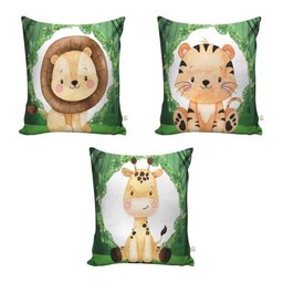 Kit Cortina Infantil Safari Baby + 3 Capa De Almofada - 3