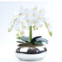 Ver imagem 1 de Arranjo 6 Orquídeas Artificiais Brancas em Vaso Prata Oasis