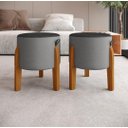 Ver imagem 2 de Kit 2 Puff Redondo Couro  cinza/preto