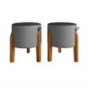 Ver imagem 1 de Kit 2 Puff Redondo Couro  cinza/preto