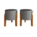 Ver imagem 1 de Kit 2 Puff Redondo Couro cinza/preto