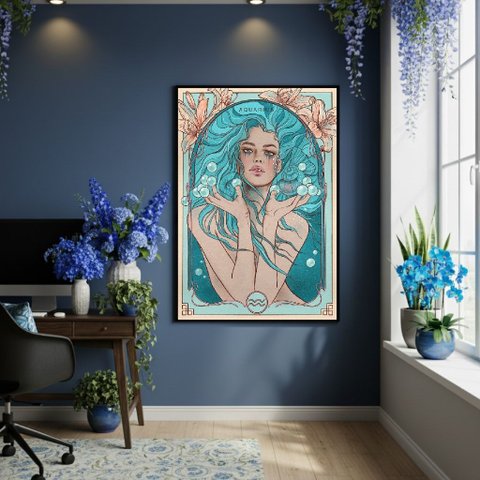 Quadro Decor Mulher de Aquário 70x50cm Mold Preta