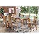 Ver imagem 1 de Conjunto Mesa de Cozinha Londrina Tampo Madeirado com Vidro 180x90cm e 6 Cadeiras Jade Imbuia Suede