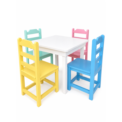 Mesa Infantil + 4 Cadeiras de Madeira Montessori | Mesa de Atividades Infantil | Conjunto Infantil