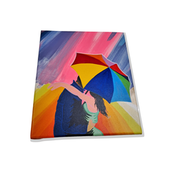 Mini Quadro Casal com Guarda Chuva Pintado a Mão 30x25cm - 5
