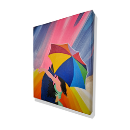 Mini Quadro Casal com Guarda Chuva Pintado a Mão 30x25cm - 4