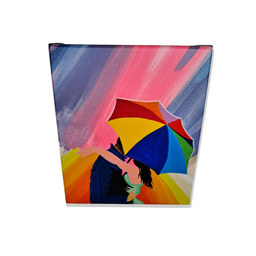 Mini Quadro Casal com Guarda Chuva Pintado a Mão 30x25cm - 6