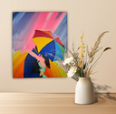 Ver imagem 1 de Mini Quadro Casal com Guarda Chuva Pintado a Mão 30x25cm