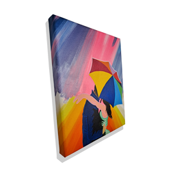Mini Quadro Casal com Guarda Chuva Pintado a Mão 30x25cm - 3