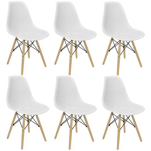 Kit 6 Cadeiras Colmeia Furadinha Heloisa Eloá Charles Eames Eiffel Base Madeira 