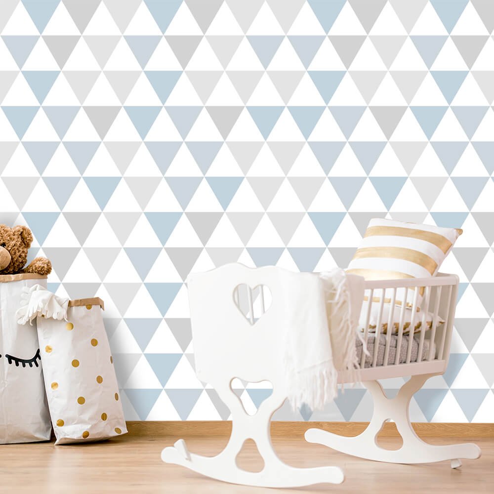 Papel de Parede Infantil Triângulos Geométricos 10 Arte Destaque 2 Metros