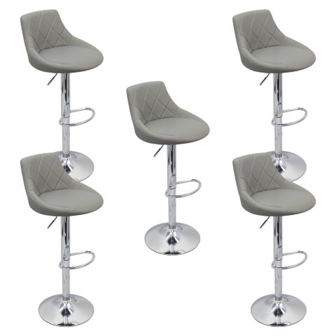 Kit 5 Banquetas Milano Carmel Estofada Giratória C/ Regulagem - Cinza