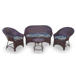 Conjunto de Sofá Fibra Sintética Bali Promo - 1 Sofá 2L + 2 Poltronas + 1 Mesa Centro - Tecido Palma