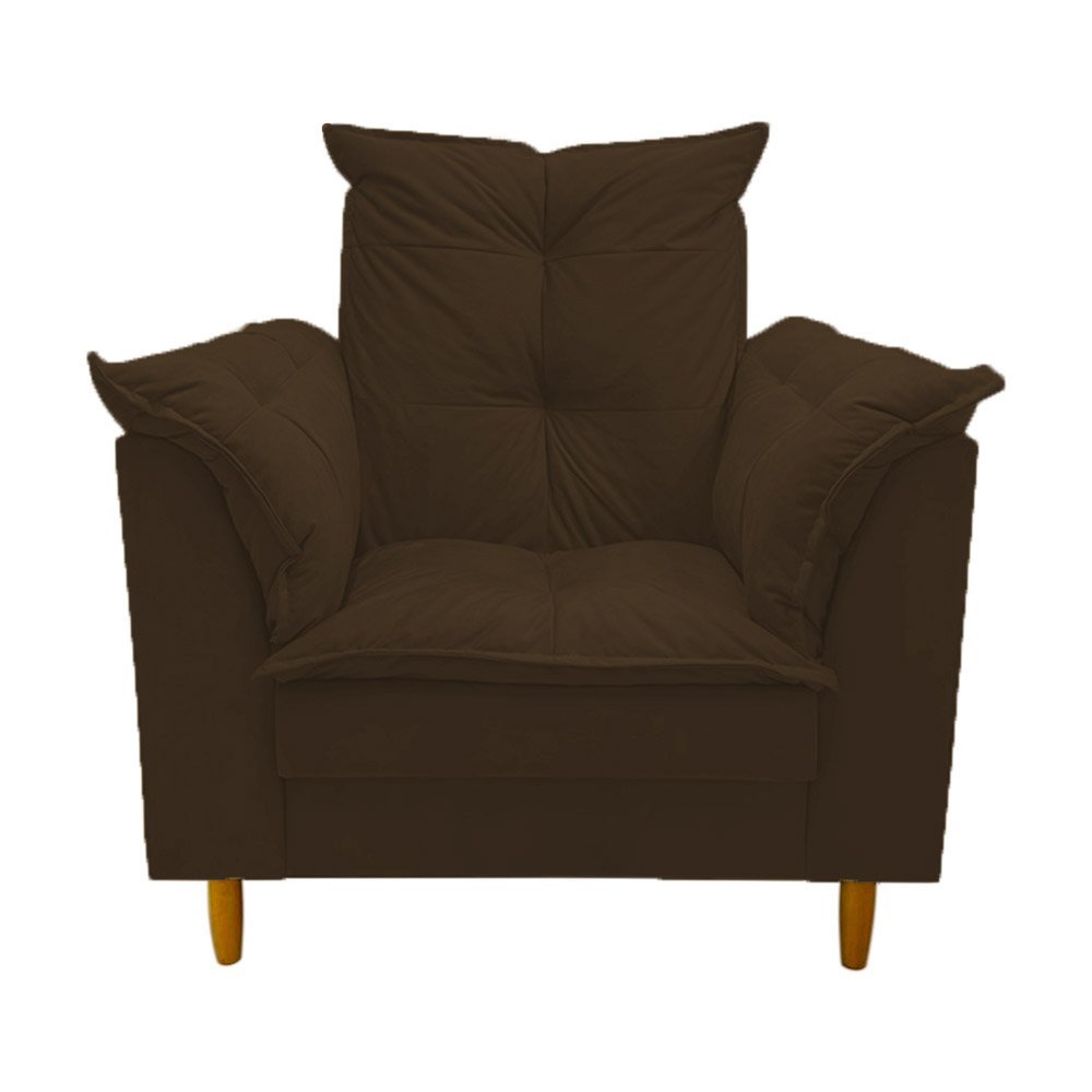 Poltrona Amamentação marrom suede Com Puff Cadeira Para Leitura Descanso - 3