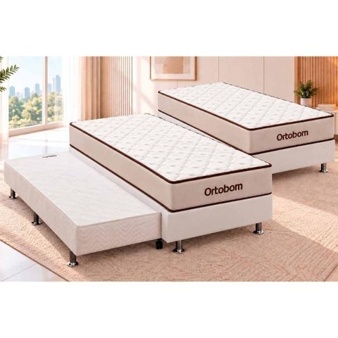 Cama Box c/Aux Crc Solt+Colchão Anatômico Ortopédico Fit 2.0 Ortobom