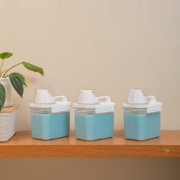 Kit de 3 Porta Sabão em Pó 1,1l com Copo Dosador e Travas de Lavanderia - Oikos - 5
