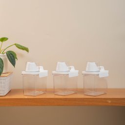 Kit de 3 Porta Sabão em Pó 1,1l com Copo Dosador e Travas de Lavanderia - Oikos - 7