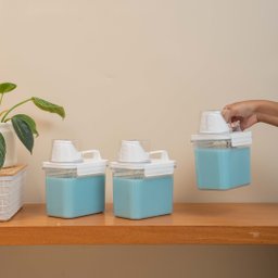 Kit de 3 Porta Sabão em Pó 1,1l com Copo Dosador e Travas de Lavanderia - Oikos - 6