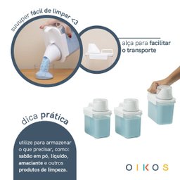 Kit de 3 Porta Sabão em Pó 1,1l com Copo Dosador e Travas de Lavanderia - Oikos - 4