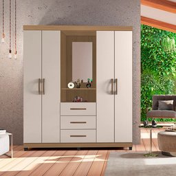Guarda-roupa Capela Lion 4 Portas Penteadeira Casal Roupeiro - Nature / Off White - 2
