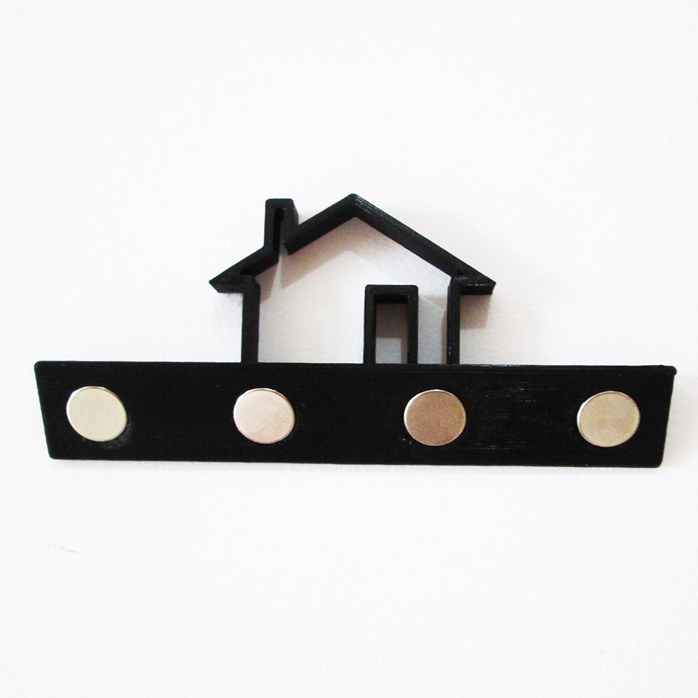 Porta Chaves Magnético Casinha - 4 ímãs - Toque 3D: Preto
