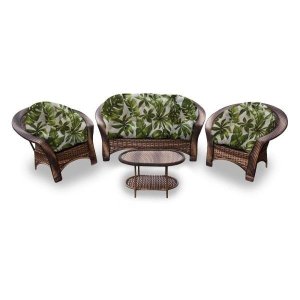 Conjunto de Sofá Fibra Sintética Madagascar - 1 Sofá 2 L + 2 Poltronas + 1 Mesa Centro - Zimbros Ver