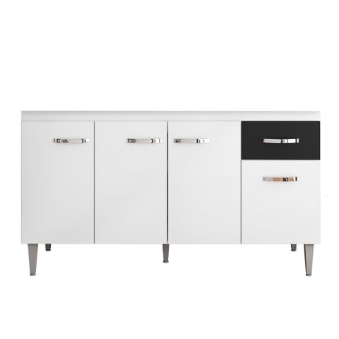 Balcão Gabinete de Pia 150cm 4 Portas 1 Gaveta Gabriela Branco/Preto Flex - AJL Móveis