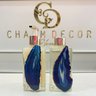 Kit Lavabo Difusor E Saboneteira Pedra Ágata Banhada À Ouro 24K Azul - 4