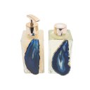 Ver imagem 2 de Kit Lavabo Difusor E Saboneteira Pedra Ágata Banhada À Ouro 24K Azul