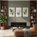 Ver imagem 6 de Kit 3 Quadros Verde Dourado Aquarela 60x80 com Vidro:castanho