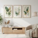 Ver imagem 7 de Kit 3 Quadros Verde Dourado Aquarela 60x80 com Vidro:castanho