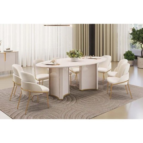 Mesa Cozinha Liz 218 + 8 Cad Vitta Off White DJ Móveis