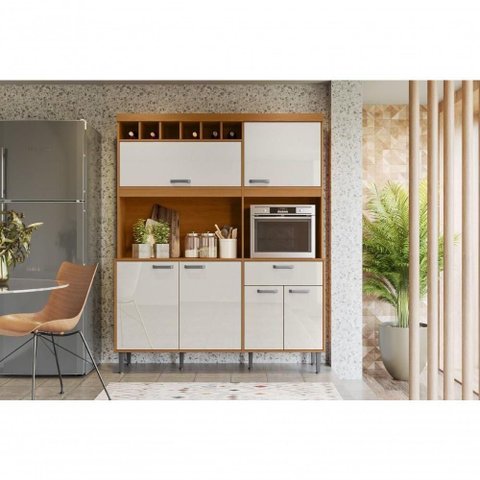 Kit Cozinha Dakota com 11 Portas e 2 Gavetas Jequitiba Off White Lukaliam