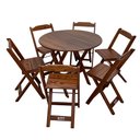 Ver imagem 3 de Mesa Dobrável De Madeira Redonda 90cm Com 6 Cadeiras Imbuia - Tarimatã