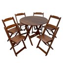 Ver imagem 2 de Mesa Dobrável De Madeira Redonda 90cm Com 6 Cadeiras Imbuia - Tarimatã