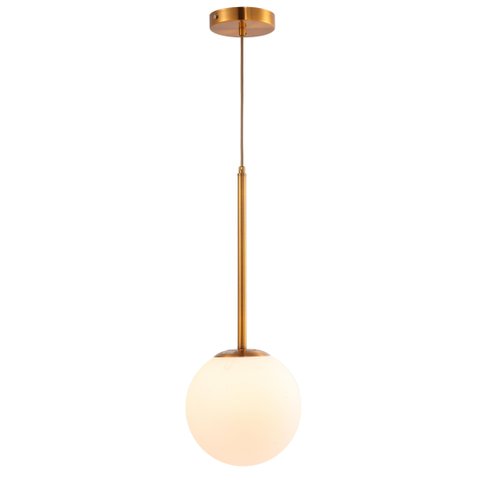 Lustre Pendente Orby Dourado Vidro Bola Opaca Leitosa Luxo Cozinha Cabeceira Escritório Inl96