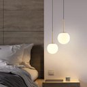 Ver imagem 3 de Lustre Pendente Orby Dourado Vidro Bola Opaca Leitosa Luxo Cozinha Cabeceira Escritório Inl96