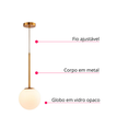 Ver imagem 5 de Lustre Pendente Orby Dourado Vidro Bola Opaca Leitosa Luxo Cozinha Cabeceira Escritório Inl96