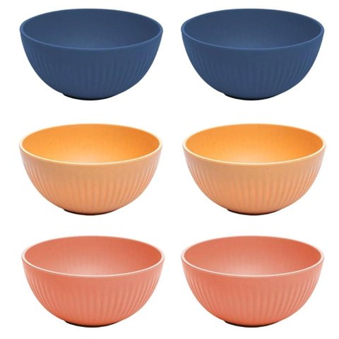 Jogo 6 Saladeiras 21cm Bambu Plástico Bowl Stripes Lyor Sortido Colorido Frutas Salada Restaurante