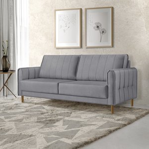 Sofá Living Biagio 2,00m Linho Pés Madeira Espuma D-28:grafite