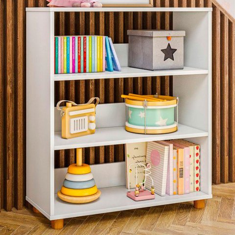 Estante para Livros Montessoriano 3 Prateleiras Branco - Olivar Móveis