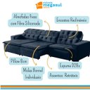 Ver imagem 4 de Sofá Retrátil Reclinável 6 Lugares 320cm com Pillow Veludo Azul Alasca Megasul