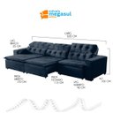 Ver imagem 3 de Sofá Retrátil Reclinável 6 Lugares 320cm com Pillow Veludo Azul Alasca Megasul