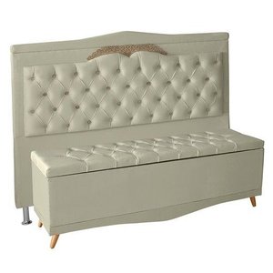 Kit Cabeceira de Cama Box e Calçadeira Baú Madri Casal 140 Cm Suede Porcelana Eli Móveis e Decoração