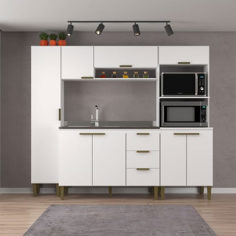 Cozinha Completa Carol 8 Portas 3 Gavetas Branco - Jcarvalho