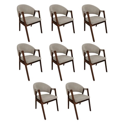 Kit 8 Cadeiras Linho Helen Premium para Sala de Jantar Conjunto em Madeira Maciça - Bege